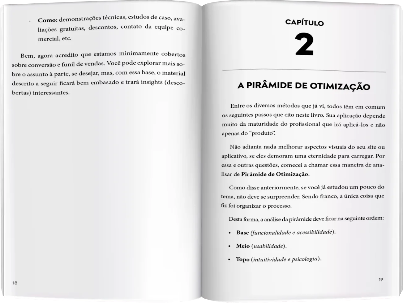 Livro aberto na abertura do Capítulo 2, A Pirâmide de Otimização